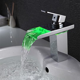 Bathroom Sink Faucet Waterfall With Led Light Single Handle Faucet