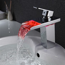 Bathroom Sink Faucet Waterfall With Led Light Single Handle Faucet
