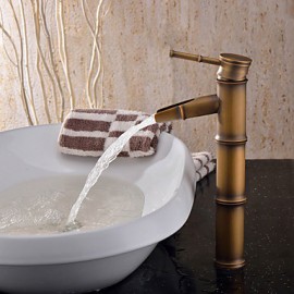 Bathroom Sink Faucet With Antique Brass Finish-Bamboo Shape Design