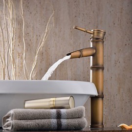 Bathroom Sink Faucet With Antique Brass Finish-Bamboo Shape Design