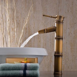 Bathroom Sink Faucet With Antique Brass Finish-Bamboo Shape Design