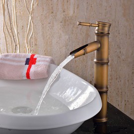 Bathroom Sink Faucet With Antique Brass Finish-Bamboo Shape Design