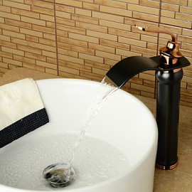 Bathroom Sink Faucet With Antique Orb Finish Waterfall Centerset Faucet