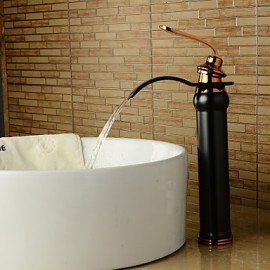 Bathroom Sink Faucet With Antique Orb Finish Waterfall Centerset Faucet