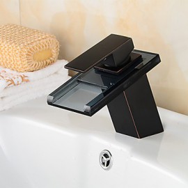 Bathroom Sink Faucet With Antique Orb Finish Waterfall Centerset Glass Faucet