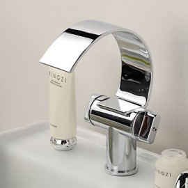 Bathroom Sink Faucet With Brass Chrome Finish Waterfall Curve Spout Contemporary Design Bathroom Sink Faucet