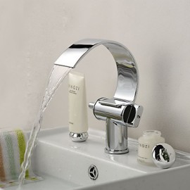 Bathroom Sink Faucet With Brass Chrome Finish Waterfall Curve Spout Contemporary Design Bathroom Sink Faucet