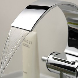 Bathroom Sink Faucet With Brass Chrome Finish Waterfall Curve Spout Contemporary Design Bathroom Sink Faucet
