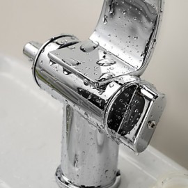 Bathroom Sink Faucet With Brass Chrome Finish Waterfall Curve Spout Contemporary Design Bathroom Sink Faucet