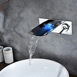 Bathroom Sink Faucet With Chrome Finish Color Changing Led Waterfall Wall Mount Faucet