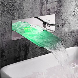 Bathroom Sink Faucet With Chrome Finish Color Changing Led Waterfall Wall Mount Faucet