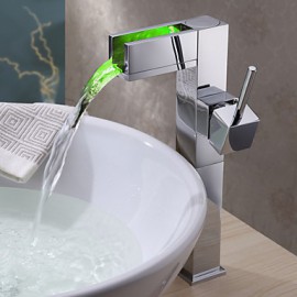 Bathroom Sink Faucet With Color Changing Led Waterfall Faucet (Tall)