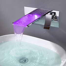 Bathroom Sink Faucet With Color Changing Led Waterfall Faucet (Wall Mount)
