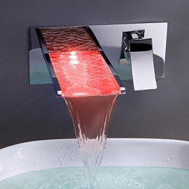 Bathroom Sink Faucet With Color Changing Led Waterfall Faucet (Wall Mount)