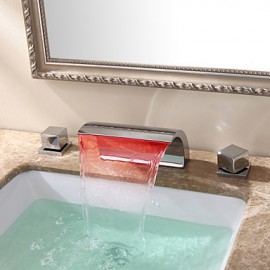 Bathroom Sink Faucet Contemporary Led / Waterfall Brass Chrome
