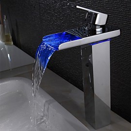 Bathroom Sink Faucet Contemporary Led / Waterfall Brass Chrome