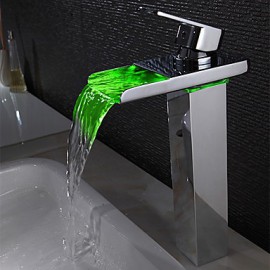 Bathroom Sink Faucet Contemporary Led / Waterfall Brass Chrome