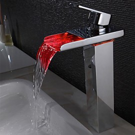 Bathroom Sink Faucet Contemporary Led / Waterfall Brass Chrome