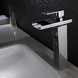 Bathroom Sink Faucet Contemporary Led / Waterfall Brass Chrome