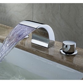 Bathroom Sink Faucet Contemporary Led / Waterfall Brass Chrome