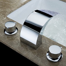 Bathroom Sink Faucet Contemporary Led / Waterfall Brass Chrome