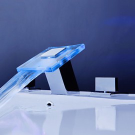 Bathroom Sink Faucet Contemporary Led / Waterfall Brass Chrome