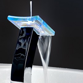 Bathroom Sink Faucet Contemporary Led / Waterfall Brass Chrome