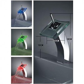 Bathroom Sink Faucet Contemporary Led / Waterfall Brass Chrome