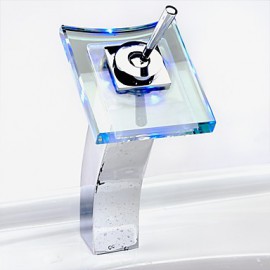Bathroom Sink Faucet Contemporary Led / Waterfall Brass Chrome