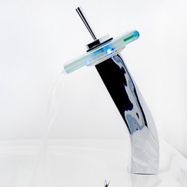 Bathroom Sink Faucet Contemporary Led / Waterfall Brass Chrome