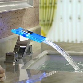 Bathroom Sink Faucet Contemporary Led / Waterfall Brass Chrome