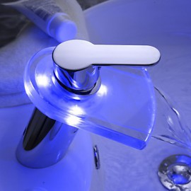 Bathroom Sink Faucet Contemporary Led / Waterfall Brass Chrome