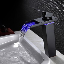 Bathroom Sink Faucet Contemporary Led / Waterfall Brass Oil-Rubbed Bronze
