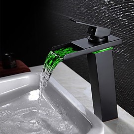 Bathroom Sink Faucet Contemporary Led / Waterfall Brass Oil-Rubbed Bronze