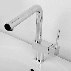 Bathroom Sink Faucet Contemporary Pullout Spray Brass Chrome