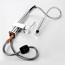 Bathroom Sink Faucet Contemporary Pullout Spray Brass Chrome