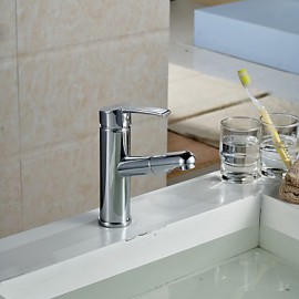 Bathroom Sink Faucet Contemporary Pullout Spray Brass Chrome