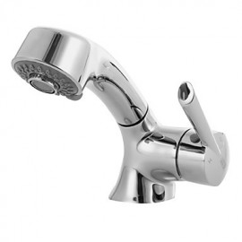 Bathroom Sink Faucet Contemporary Pullout Spray Brass Chrome