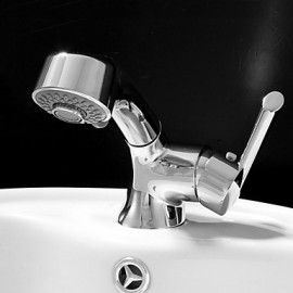 Bathroom Sink Faucet Contemporary Pullout Spray Brass Chrome