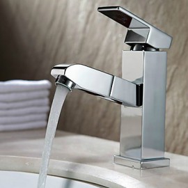 Bathroom Sink Faucet Contemporary Pullout Spray Brass Chrome