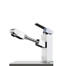 Bathroom Sink Faucet Contemporary Pullout Spray Brass Chrome