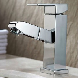 Bathroom Sink Faucet Contemporary Pullout Spray Brass Chrome