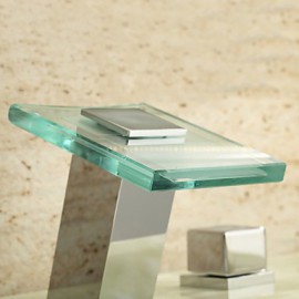 Widespread Two Handles Three Holes in Chrome Bathroom Sink Tap