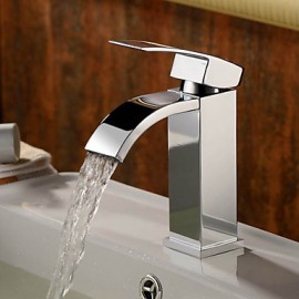 Bathroom Sink Faucet Contemporary Waterfall Brass Chrome