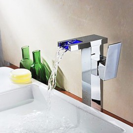 Bathroom Sink Faucet Countertop Led / Waterfall Brass Chrome
