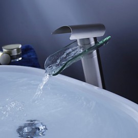 Bathroom Sink Faucet Countertop Waterfall Brass Nickel Brushed