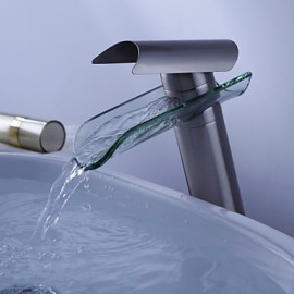 Bathroom Sink Faucet Countertop Waterfall Brass Nickel Brushed