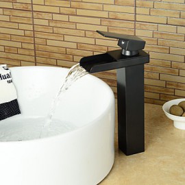 Bathroom Sink Faucet Heightening Contemporary Waterfall Oil-Rubbed Bronze Finish - Black