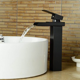 Bathroom Sink Faucet Heightening Contemporary Waterfall Oil-Rubbed Bronze Finish - Black