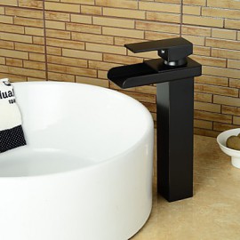 Bathroom Sink Faucet Heightening Contemporary Waterfall Oil-Rubbed Bronze Finish - Black